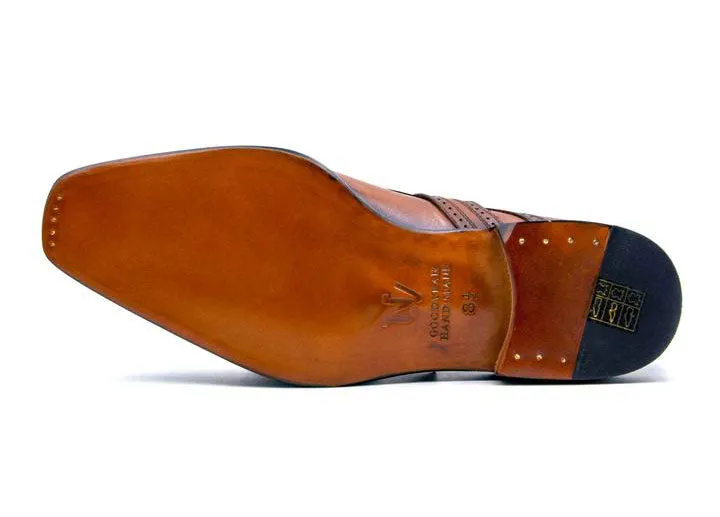 "Eric" Burnished Calfskin Monkstrap Shoe Caramel