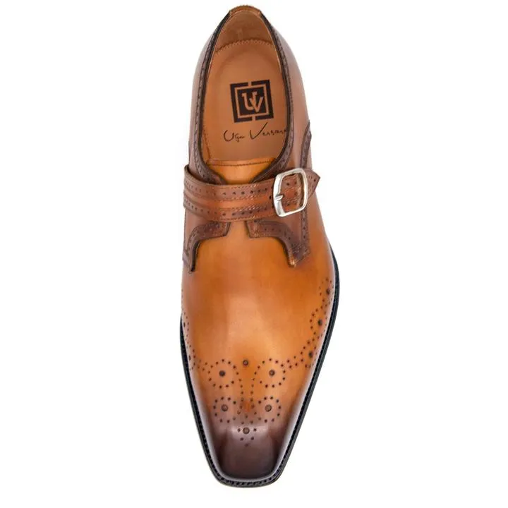 "Eric" Burnished Calfskin Monkstrap Shoe Caramel