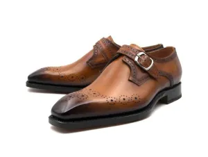 "Eric" Burnished Calfskin Monkstrap Shoe Caramel