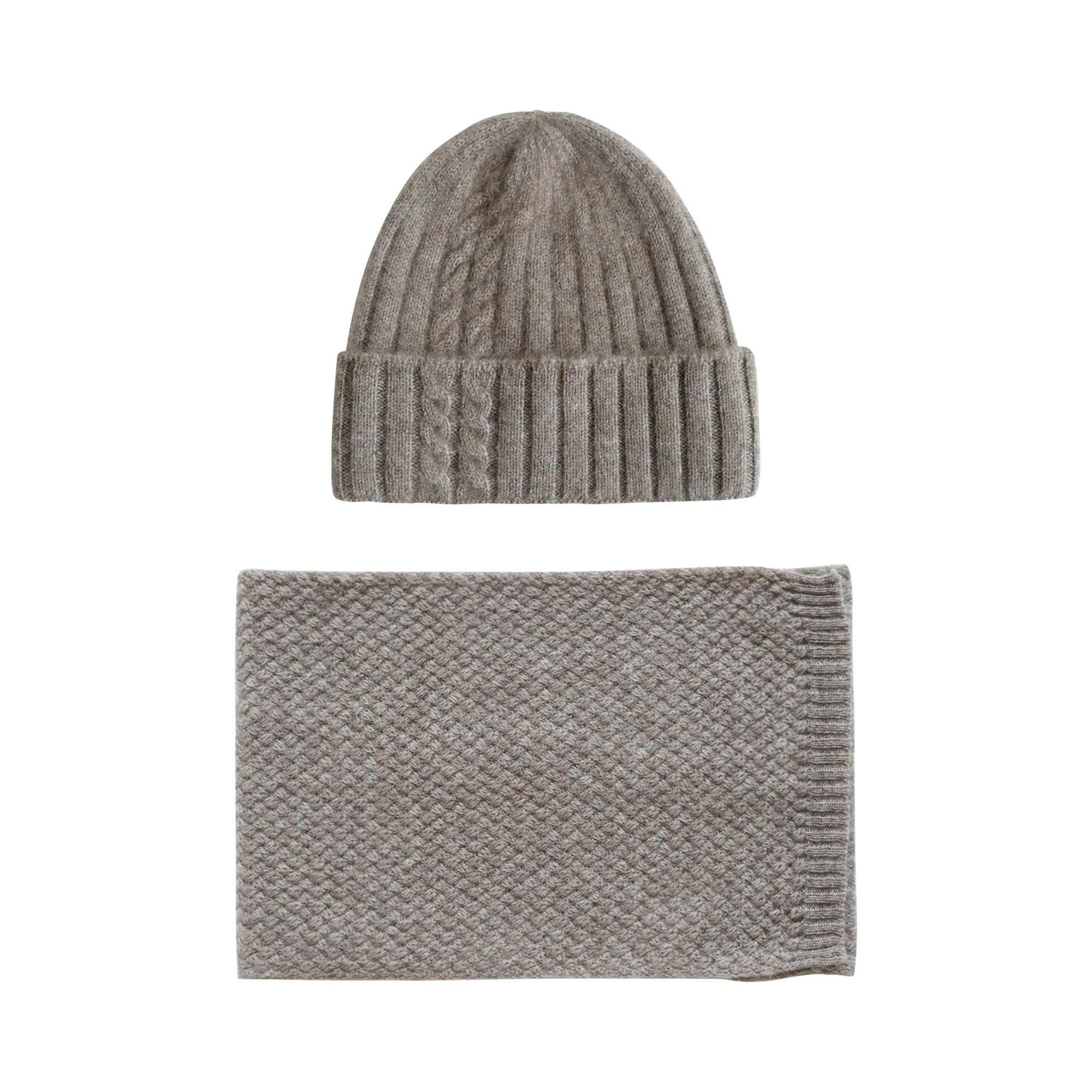 "Warmth Whisper" Cashmere Scarf & Beanie Hat Gift Set - Steel Grey