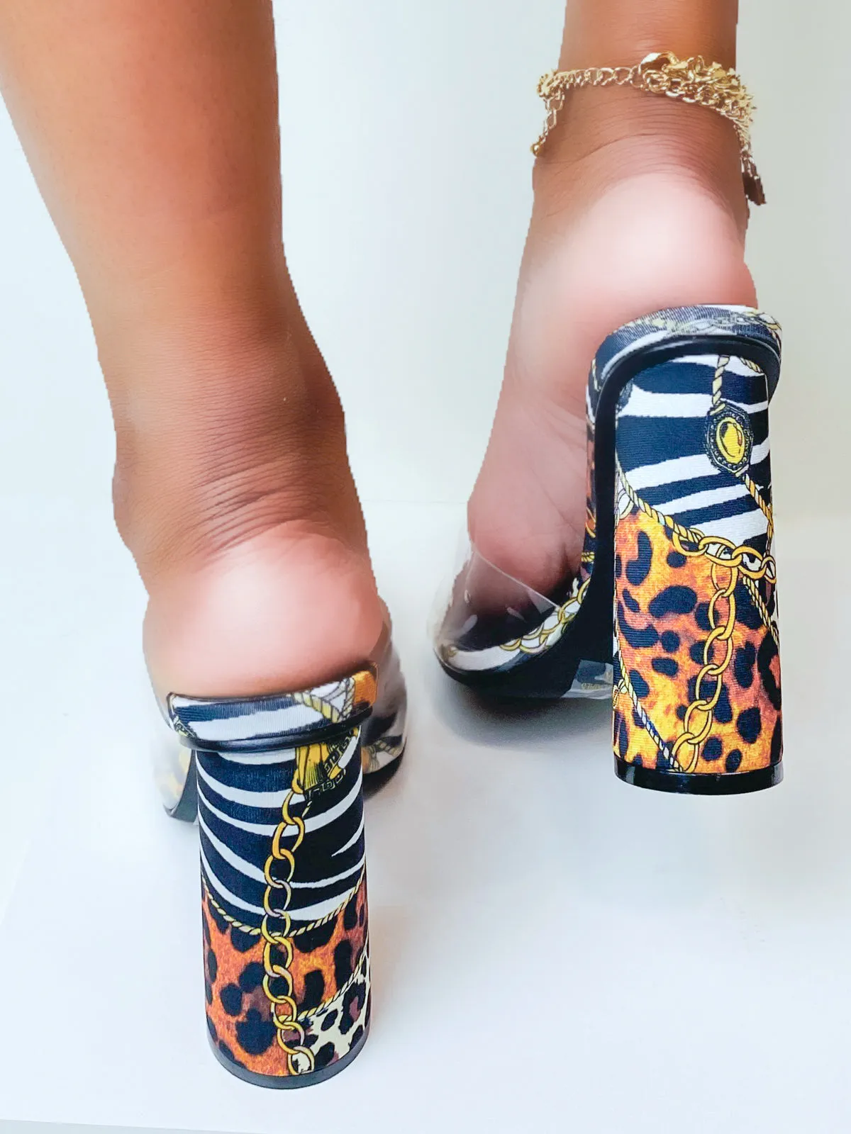 "Yams" Safari Print Cylinder Slip-On Heels