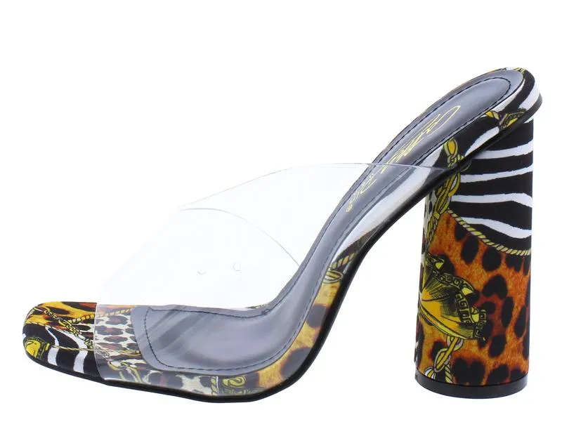 "Yams" Safari Print Cylinder Slip-On Heels