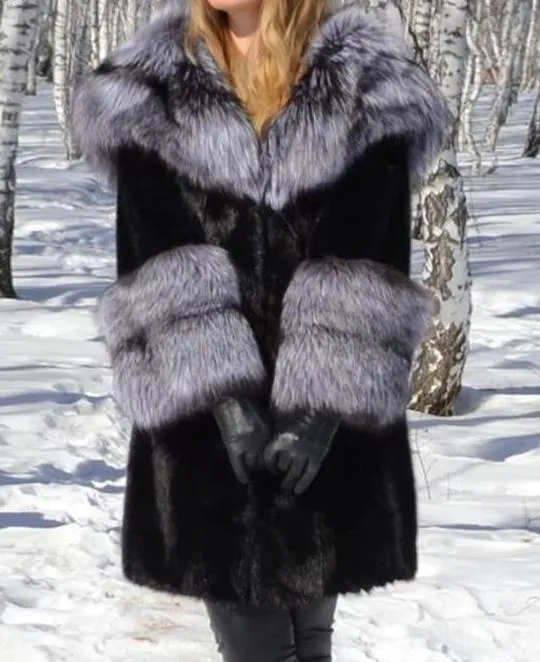 Real Mink Fur Silver Fox Fur Cuffs & Parka