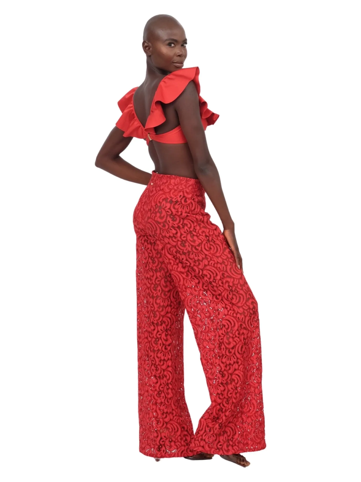 Red Lace Wide Leg Pant