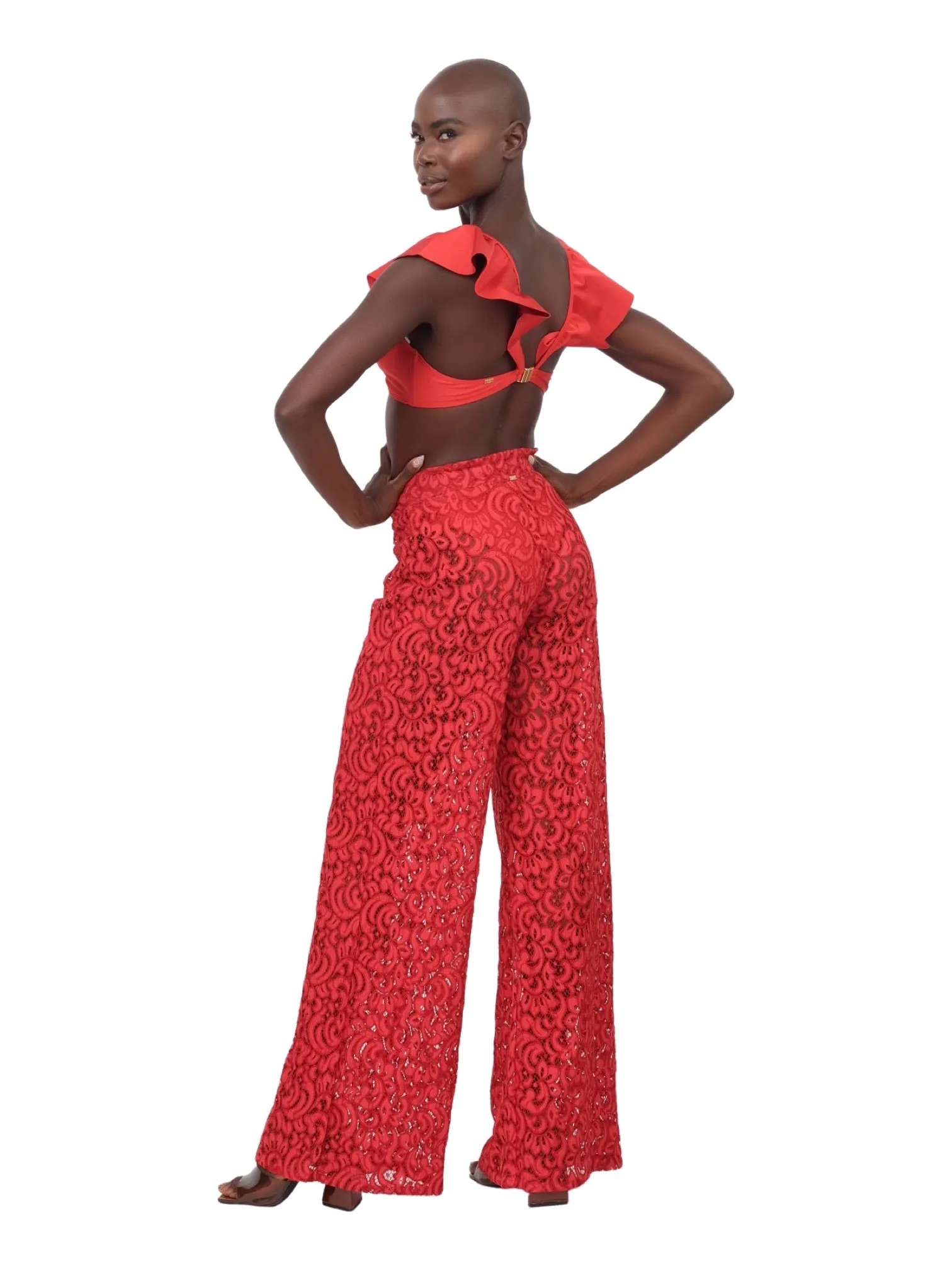 Red Lace Wide Leg Pant