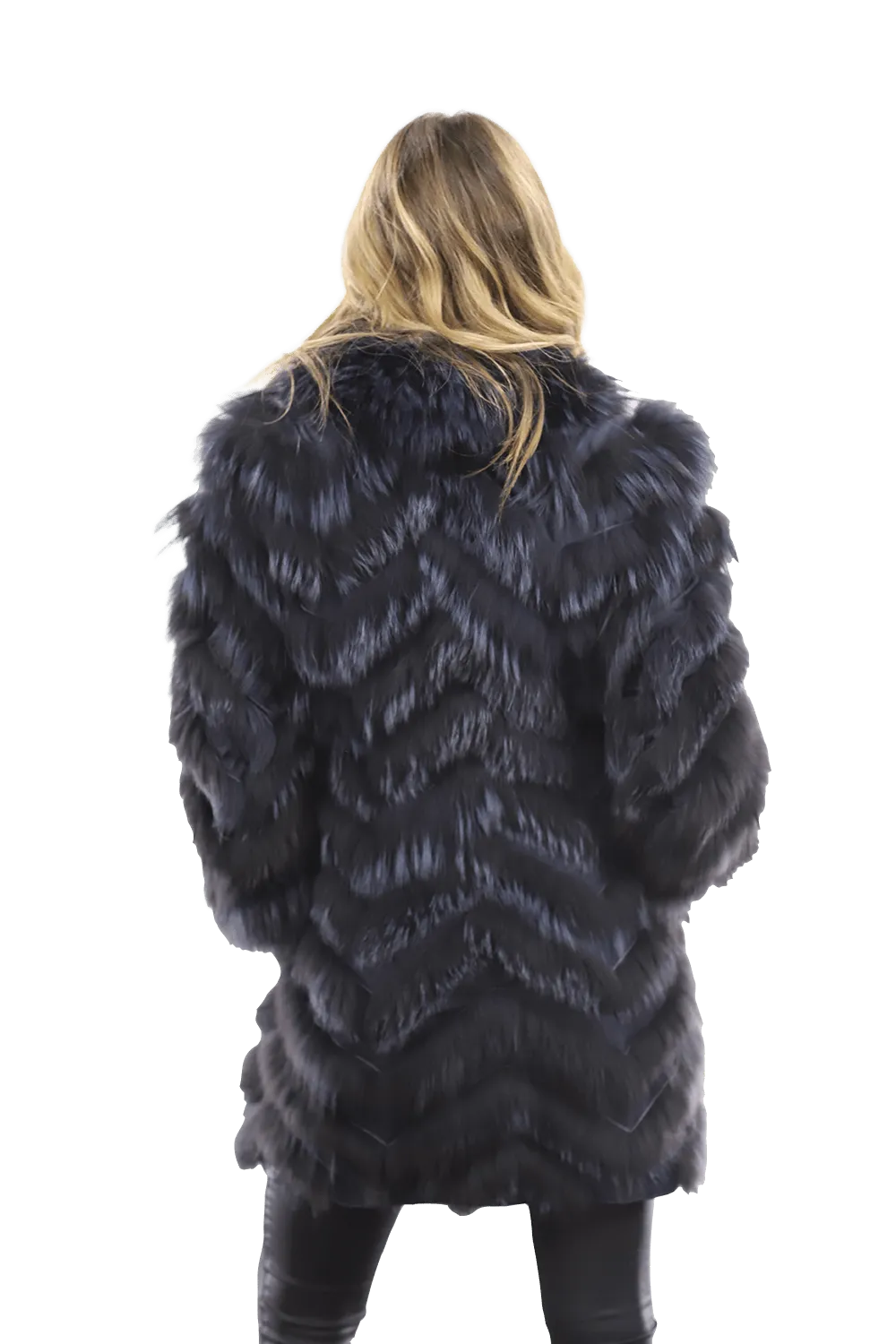 Reversible Silver Fox Fur Coat - Dark Blue