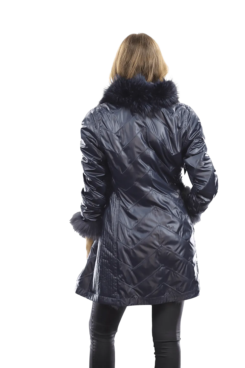 Reversible Silver Fox Fur Coat - Dark Blue