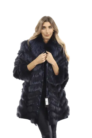 Reversible Silver Fox Fur Coat - Dark Blue