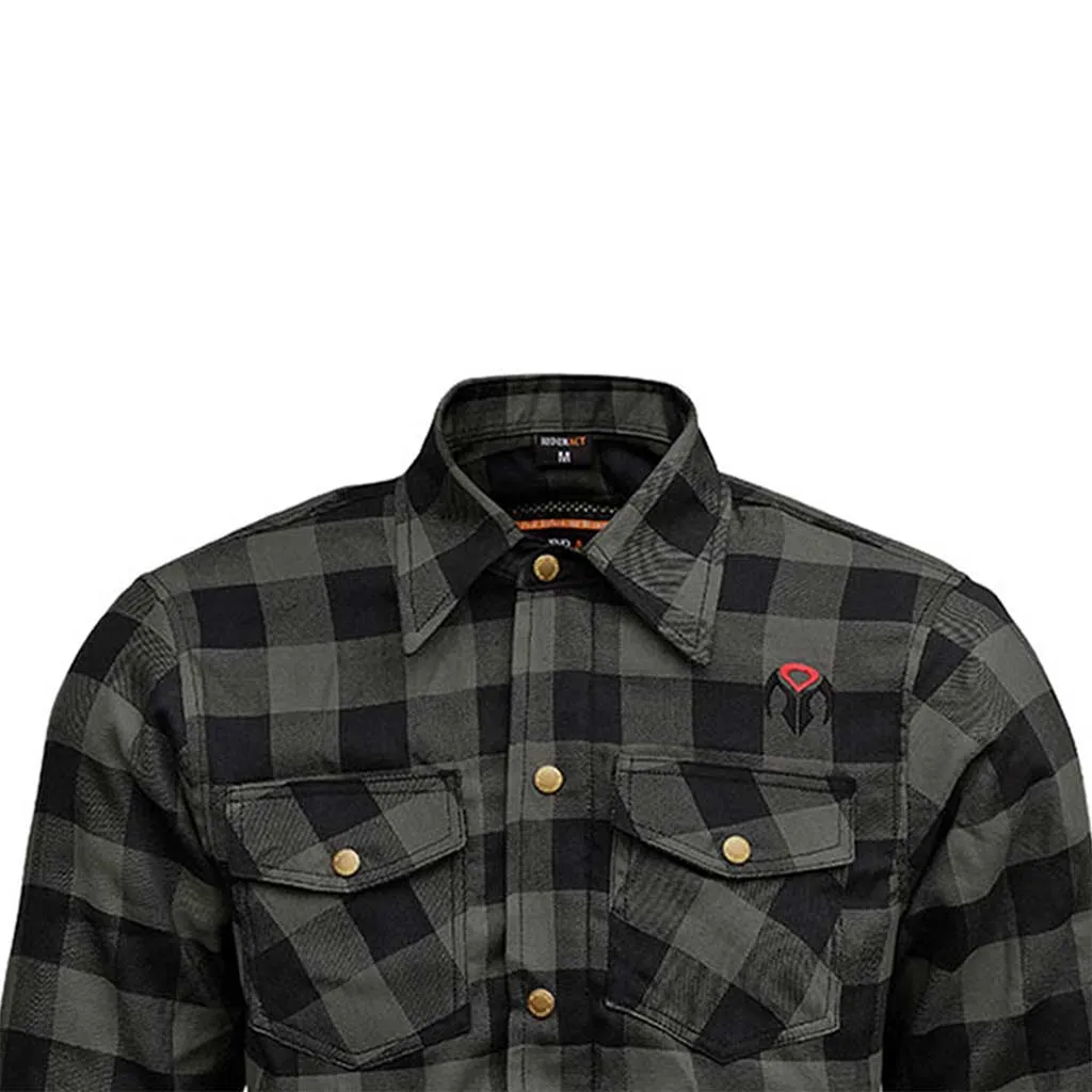 RIDERACT® Men's Motorcycle Riding Reinforced Flannel Shirt Road Series Grey