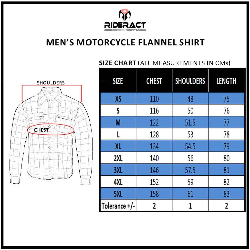 RIDERACT® Men's Motorcycle Riding Reinforced Flannel Shirt Road Series Grey