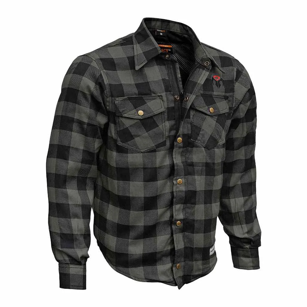 RIDERACT® Men's Motorcycle Riding Reinforced Flannel Shirt Road Series Grey