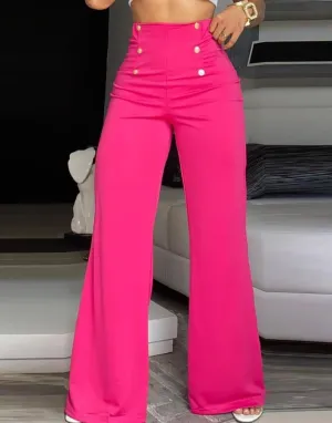 Rose Red Breasted Decorative Wide Leg Pants