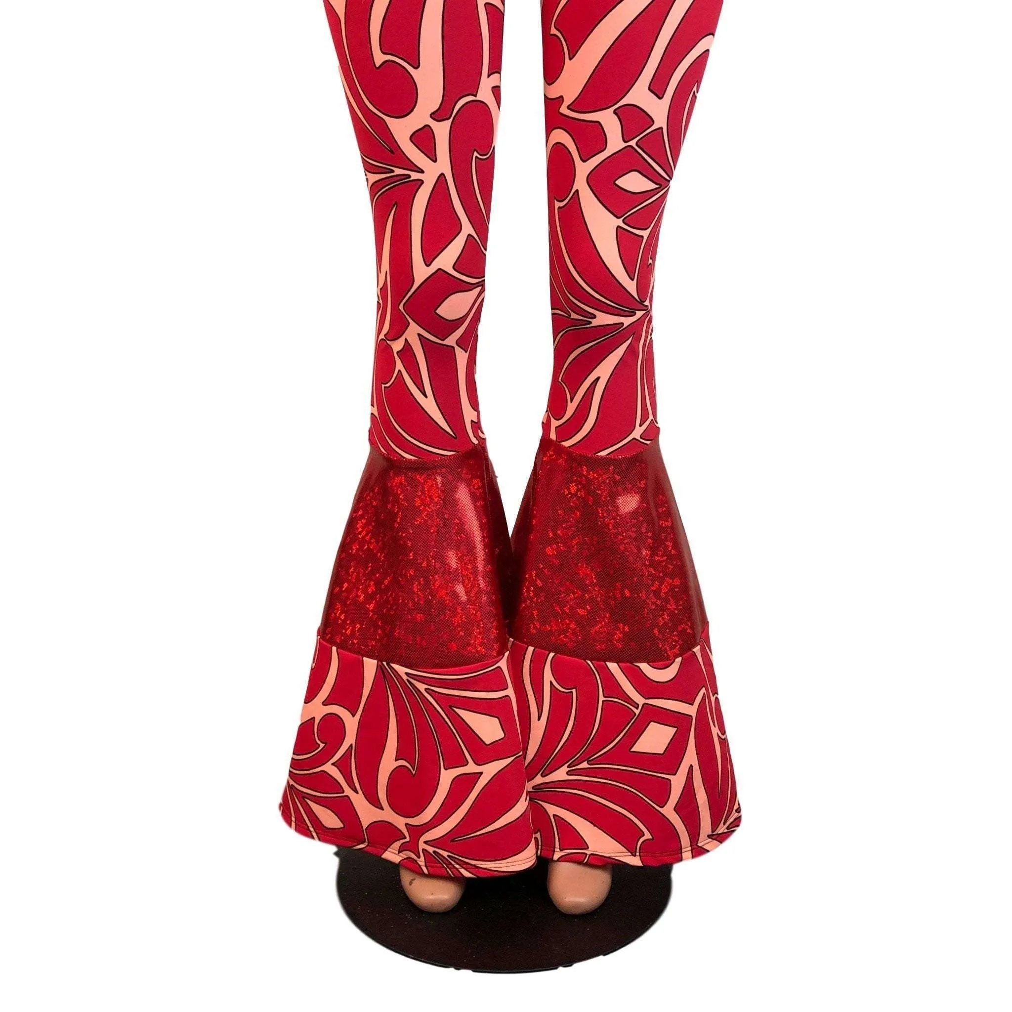 SALE - Red/Peach Groovy Tiered Flares -  High Waist Bell Bottom Pants