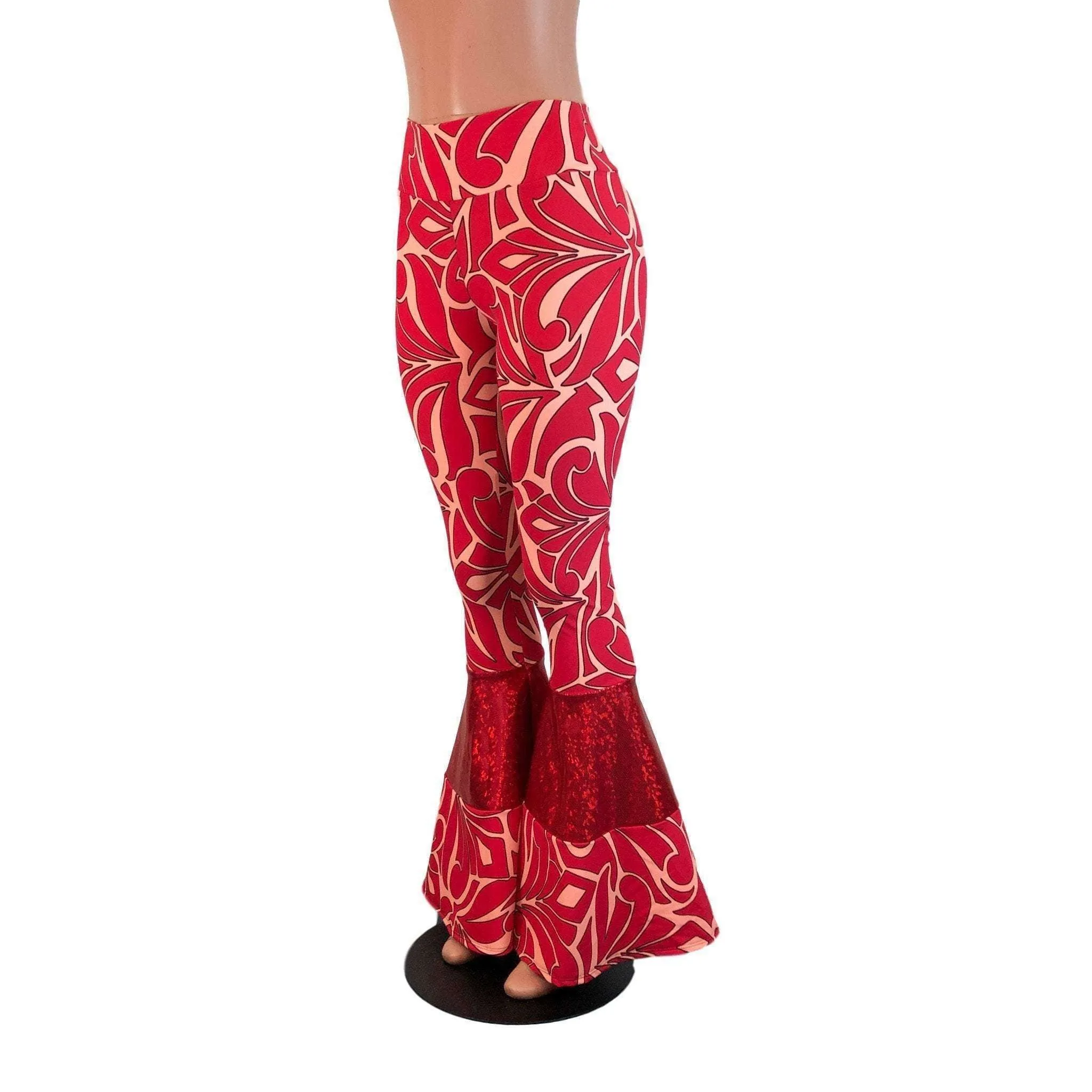 SALE - Red/Peach Groovy Tiered Flares -  High Waist Bell Bottom Pants