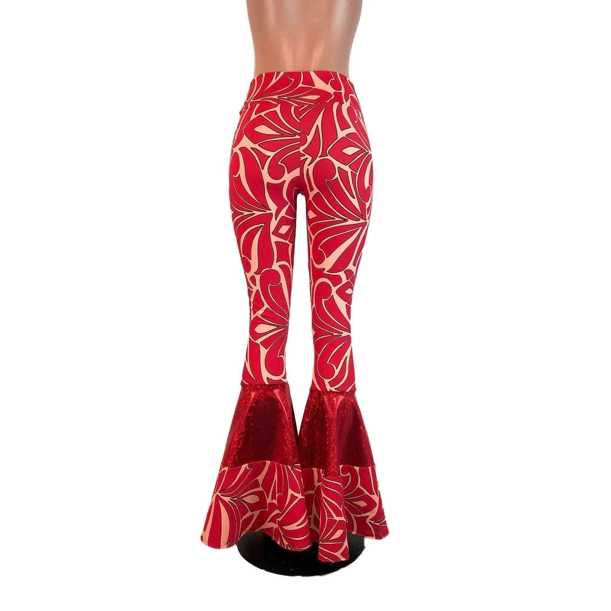 SALE - Red/Peach Groovy Tiered Flares -  High Waist Bell Bottom Pants