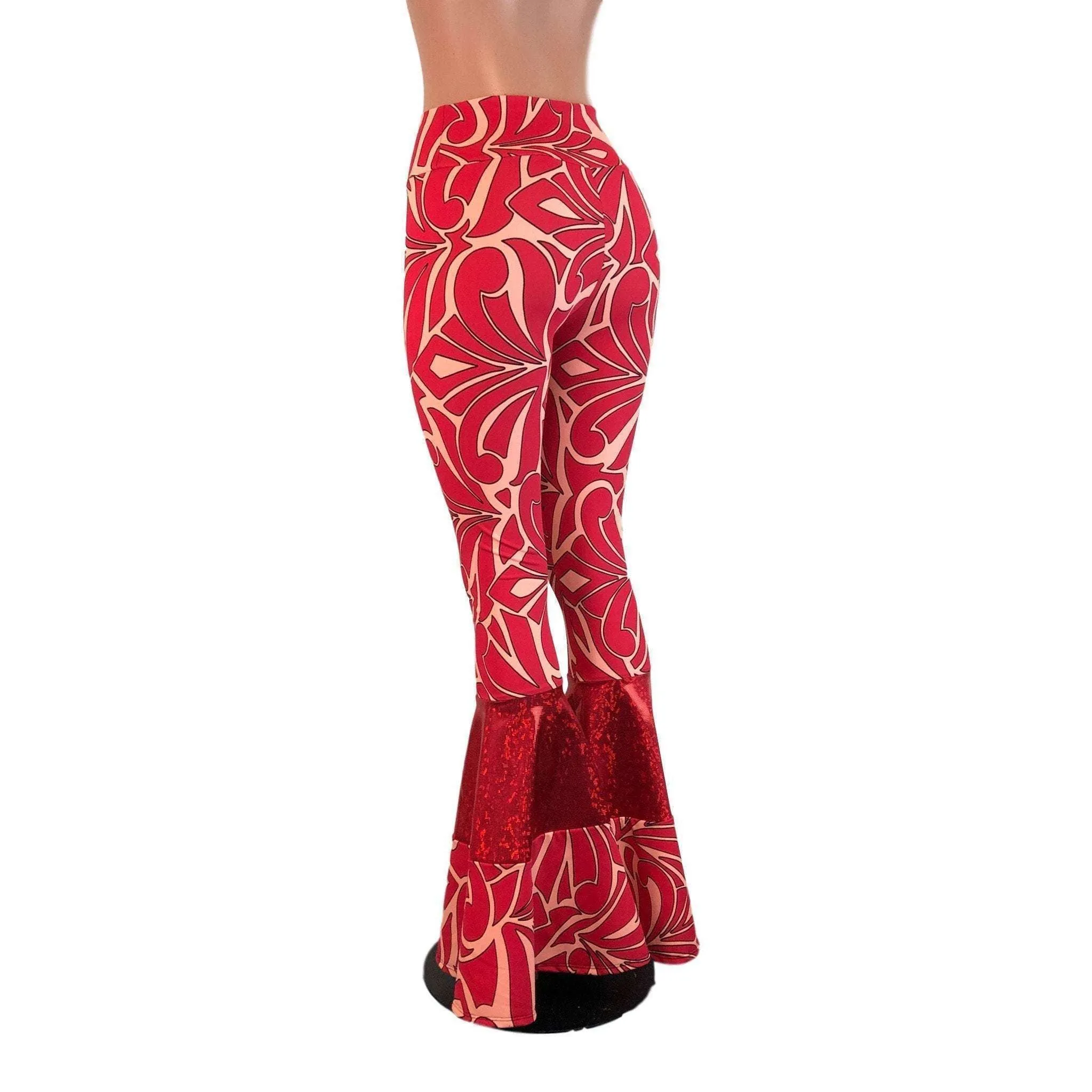 SALE - Red/Peach Groovy Tiered Flares -  High Waist Bell Bottom Pants