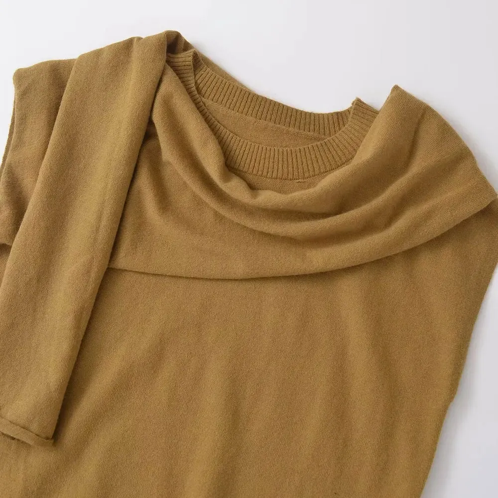 Scarf Neck Top Sleeveless Knit Sweater