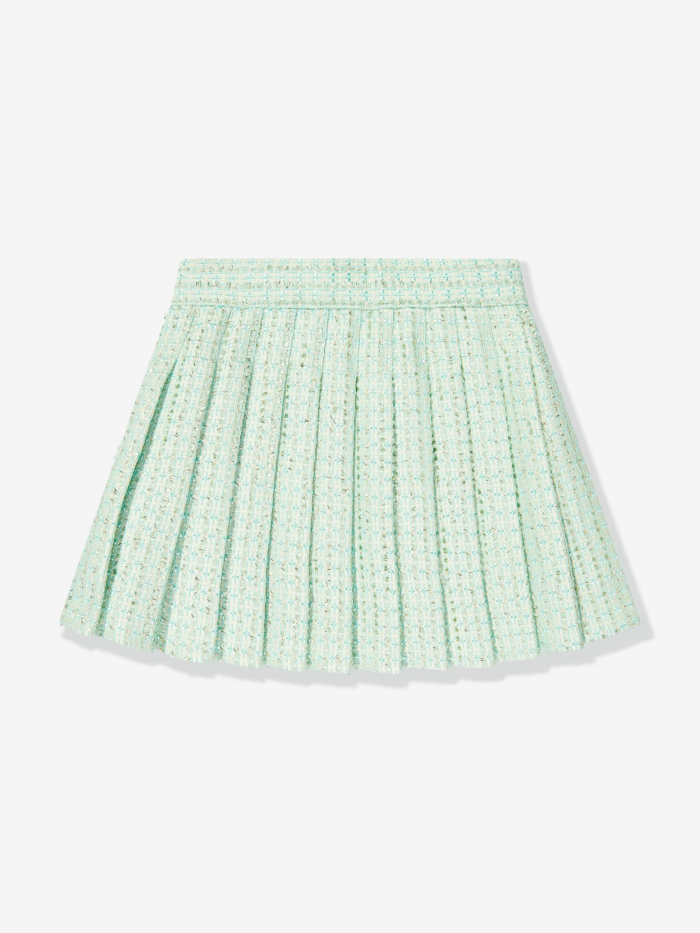 Self Portrait Girls Boucle Pleated Skirt in Green