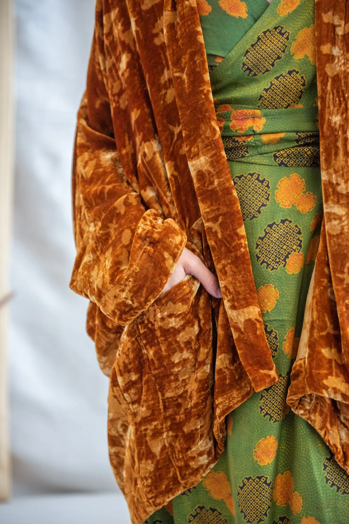 Silk Velvet Kimono Jacket - Turmeric