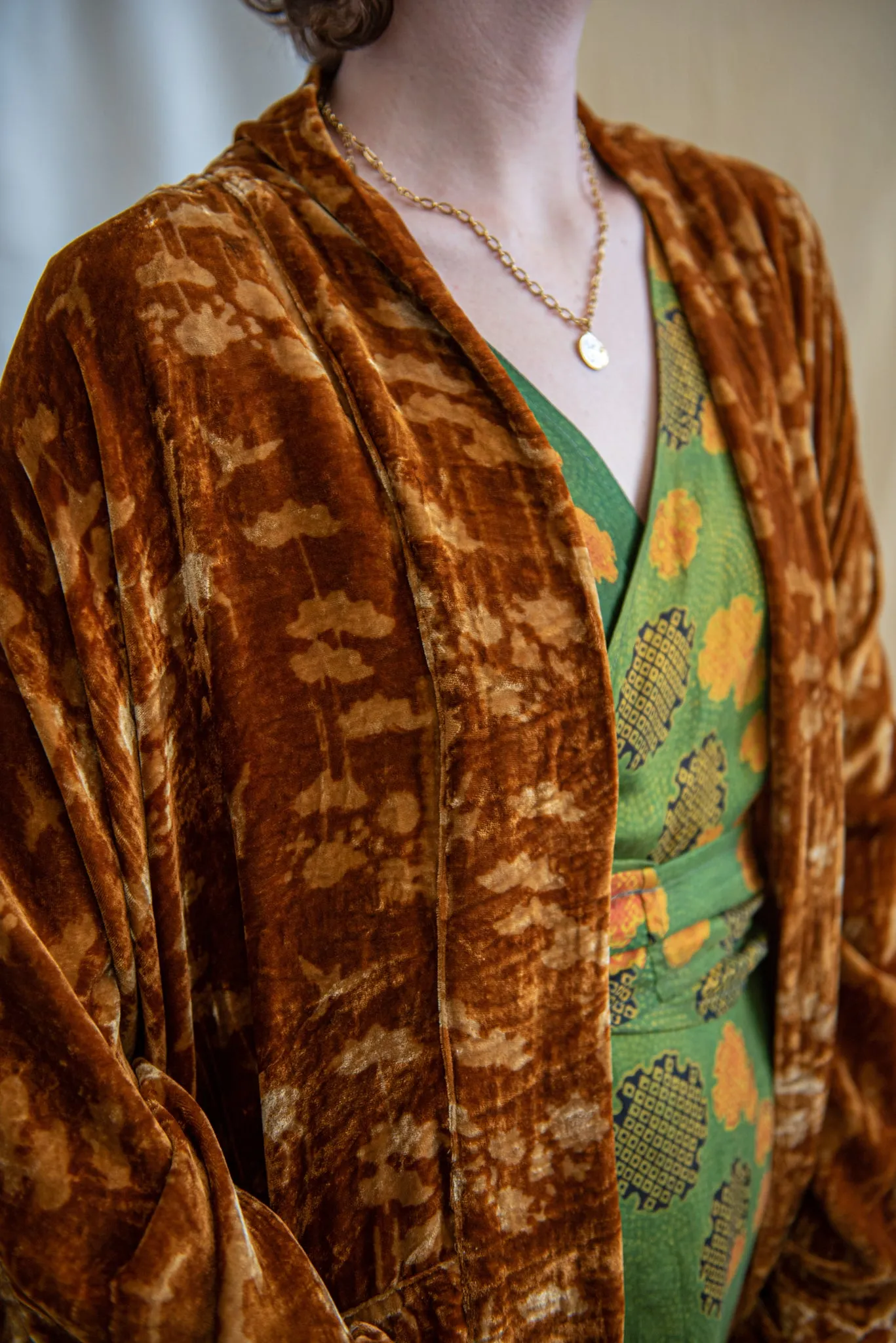 Silk Velvet Kimono Jacket - Turmeric