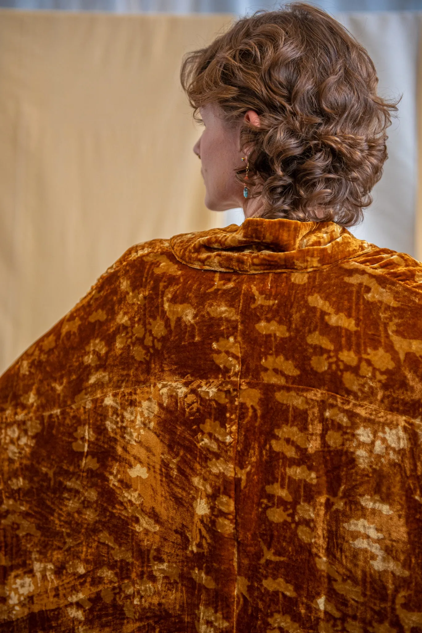 Silk Velvet Kimono Jacket - Turmeric