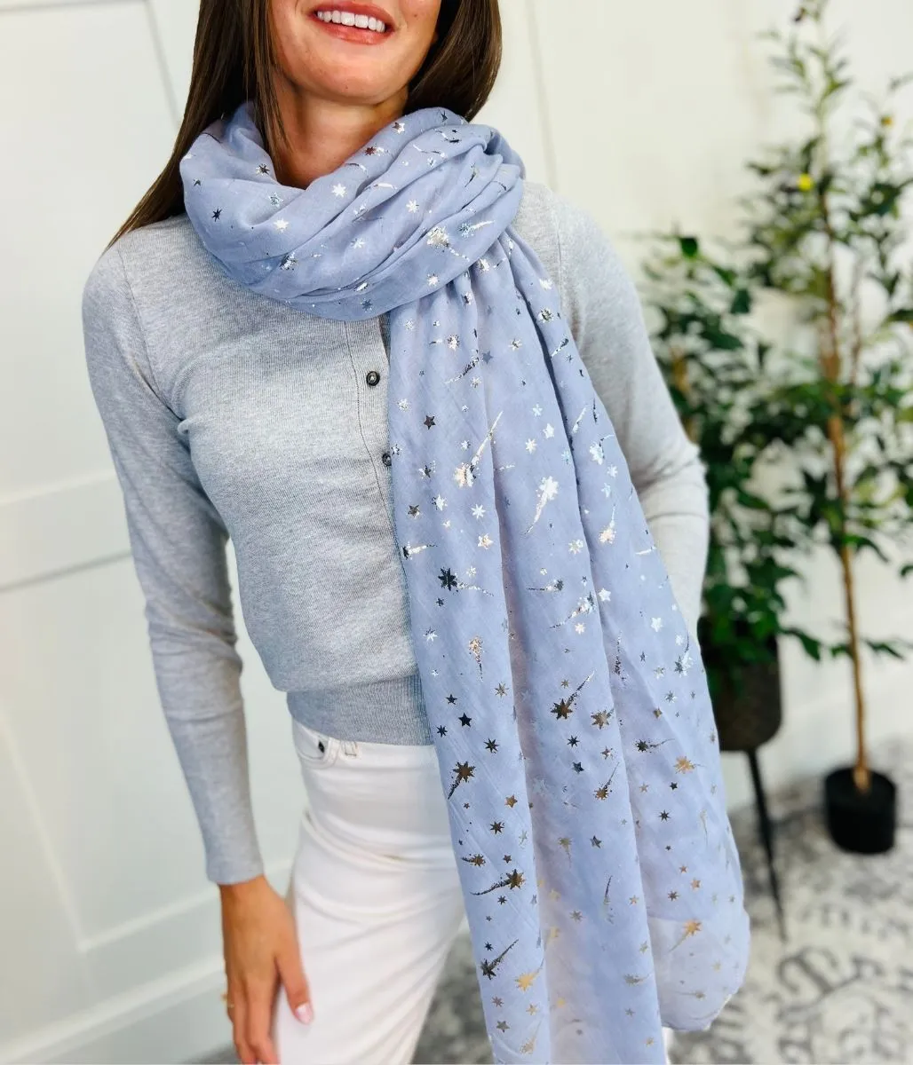 Silver Foil Shooting Stars Print Scarf