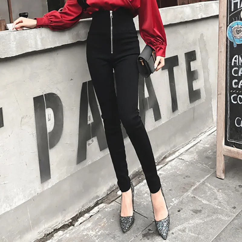 Slim High Waist Zipper Pants