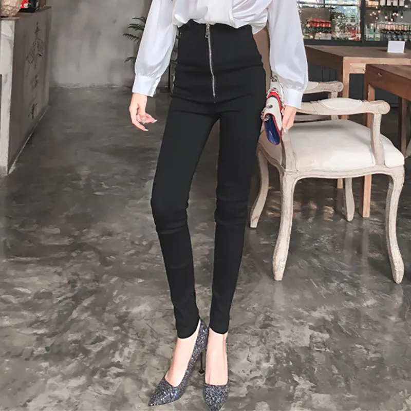 Slim High Waist Zipper Pants