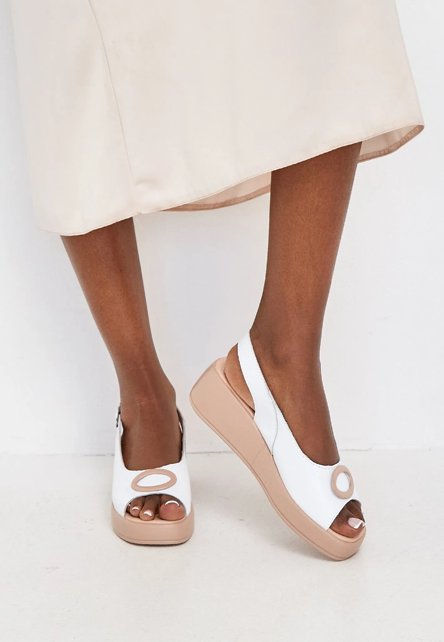 Slip-On Platform Heel Sandals - White