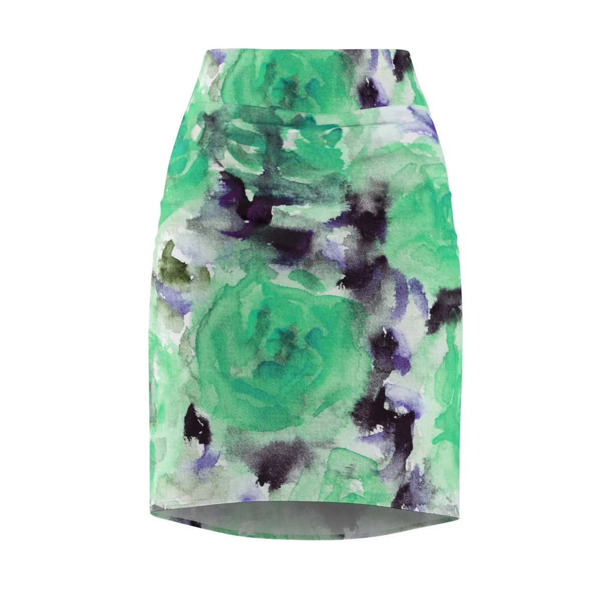 Snowy Rose Blue Floral Skirt, Best Floral Print Women's Designer Pencil Skirt - Made in USA (Size XS-2XL)