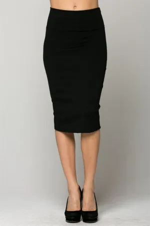 Solid Ponte Midi Pencil Skirt