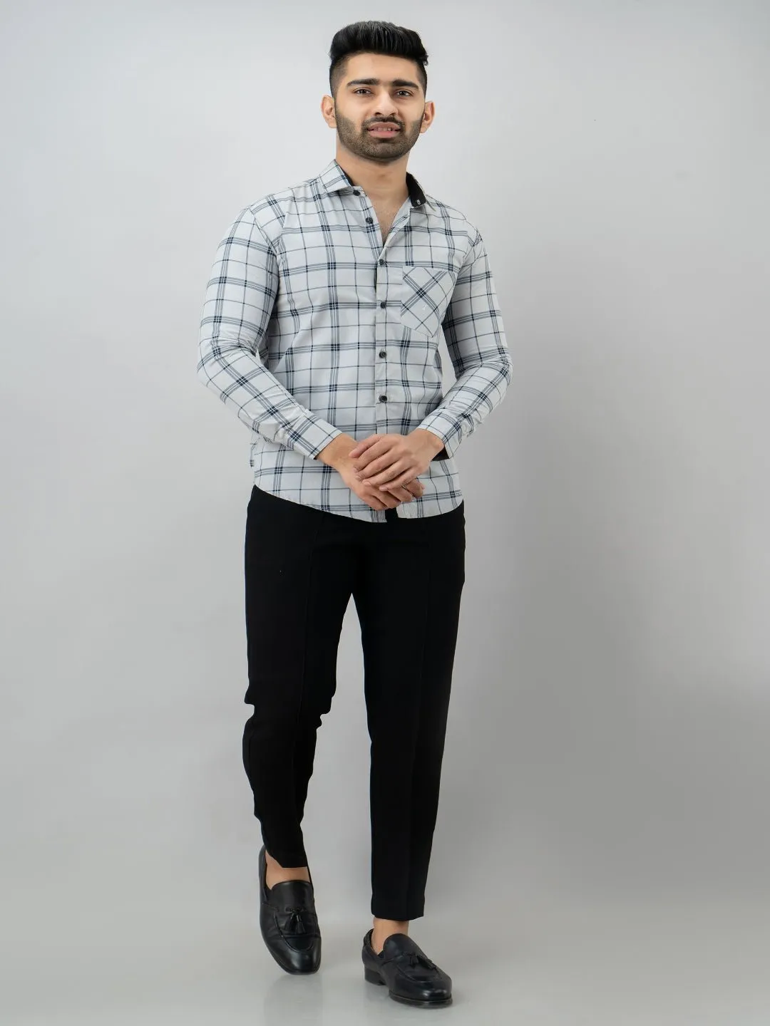 Spread  Checkered Pure Cotton Formal Shirt