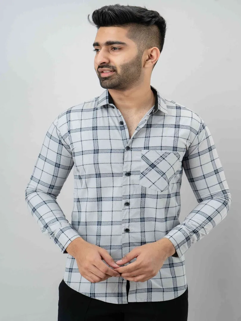 Spread  Checkered Pure Cotton Formal Shirt