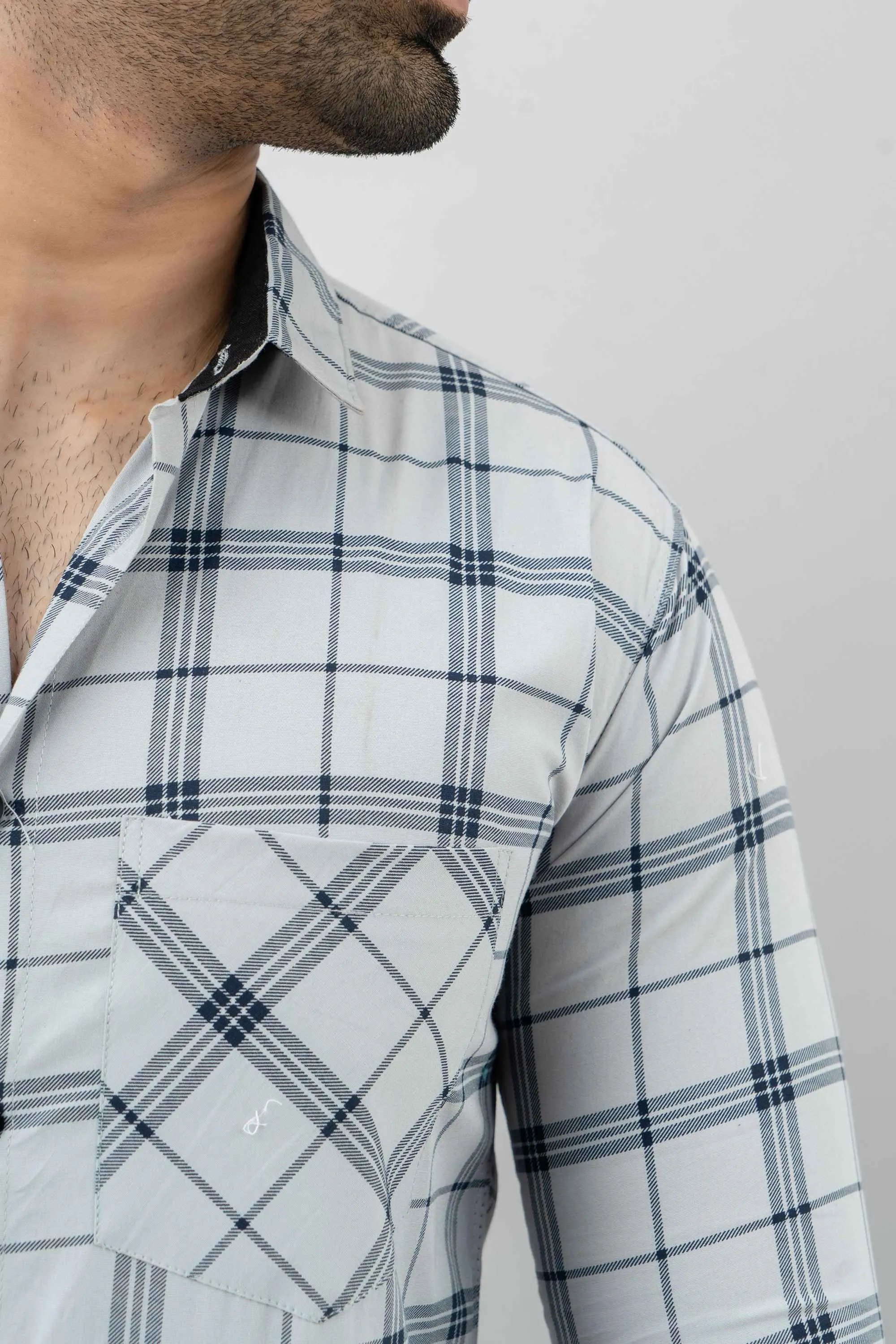 Spread  Checkered Pure Cotton Formal Shirt