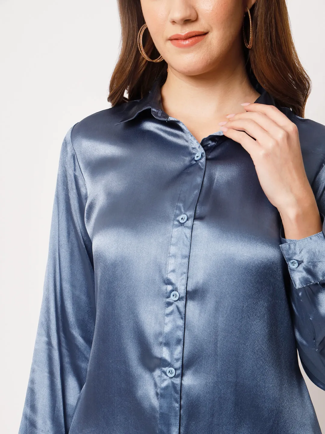 Spread Collar Satin Party Shirt