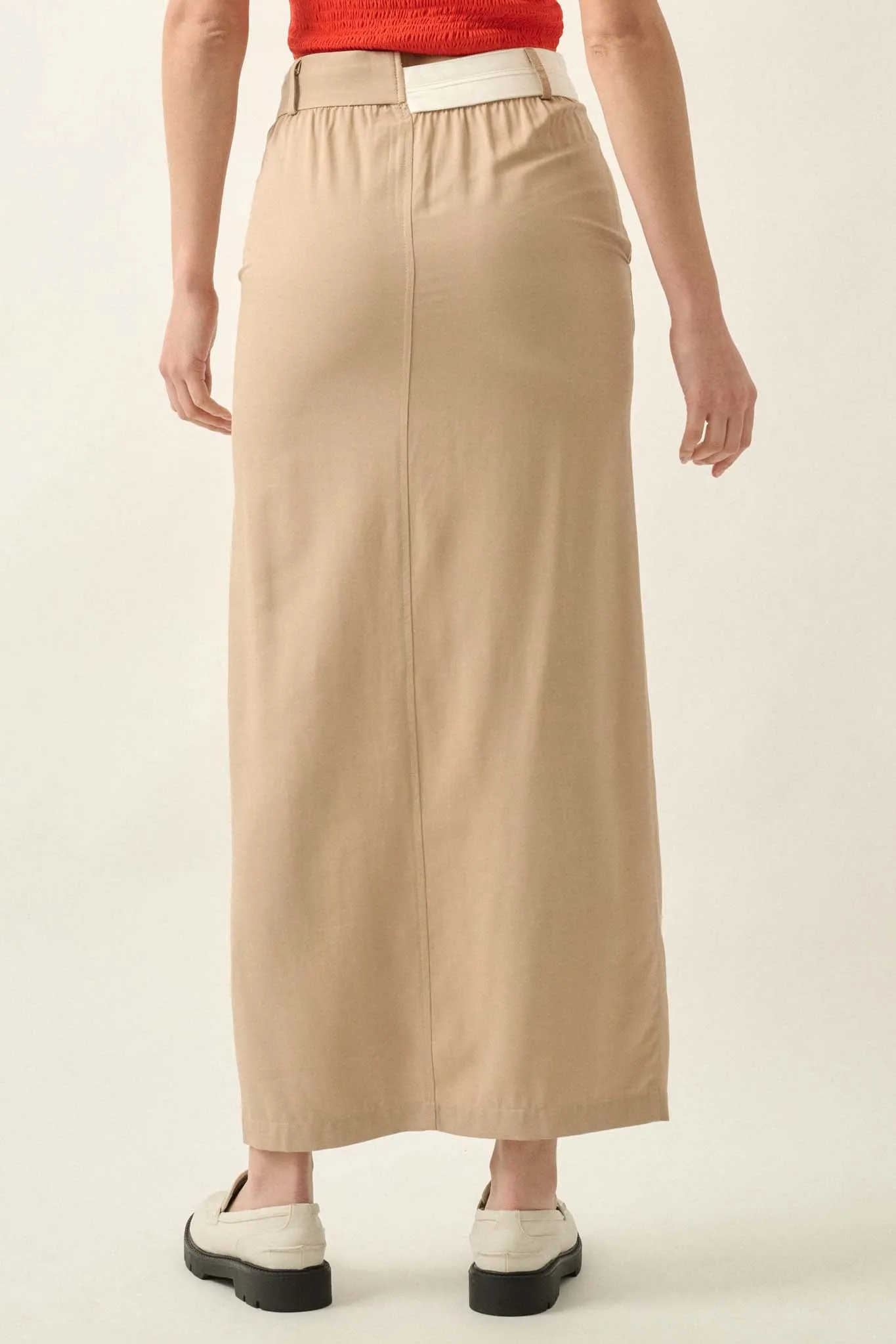 Step to It Asymmetrical-Waist Maxi Pencil Skirt