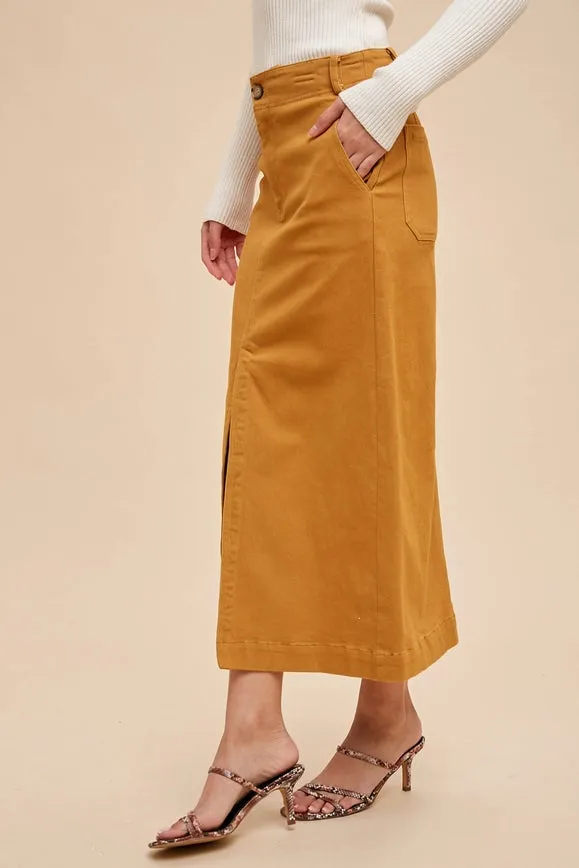 Stretch Twill Pencil Skirt Vintage Mustard