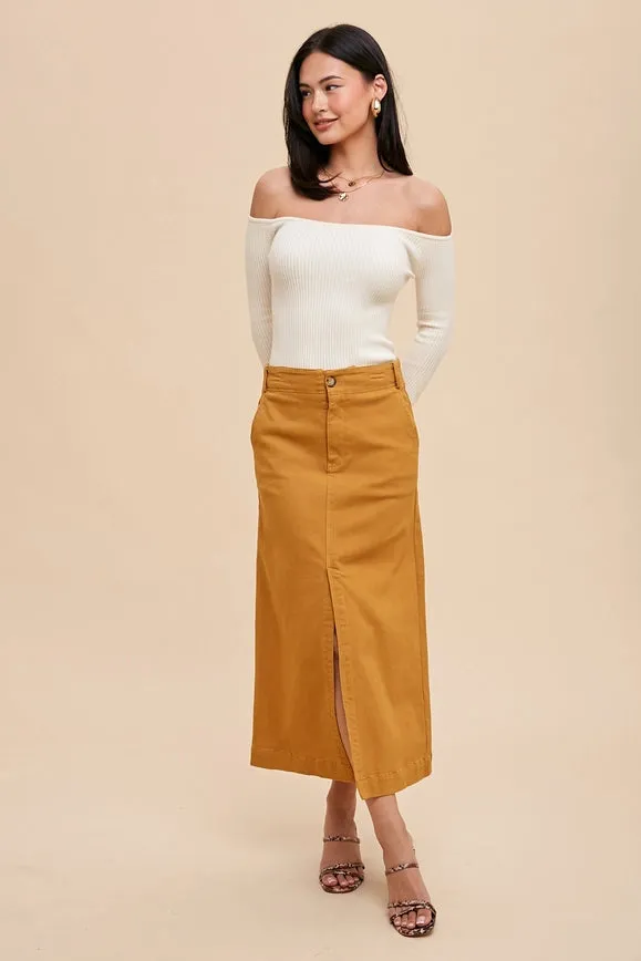 Stretch Twill Pencil Skirt Vintage Mustard