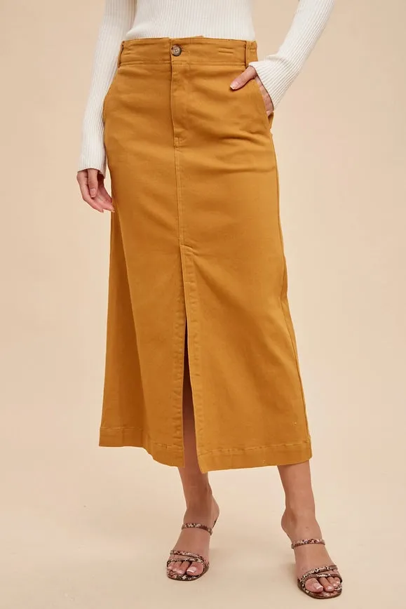 Stretch Twill Pencil Skirt Vintage Mustard