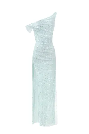 Striking sequined maxi dress in mint green