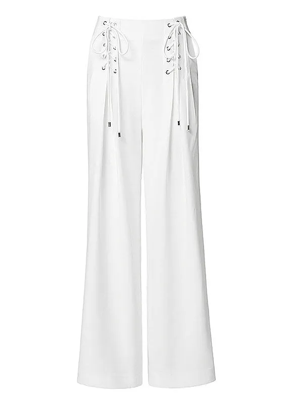 Stylish White High Waist Tie Waist Summer Wide Leg Pants