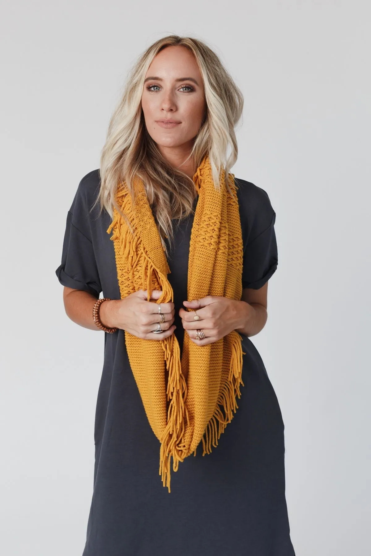 Sweet Dreams Fringe Infinity Scarf - Mustard