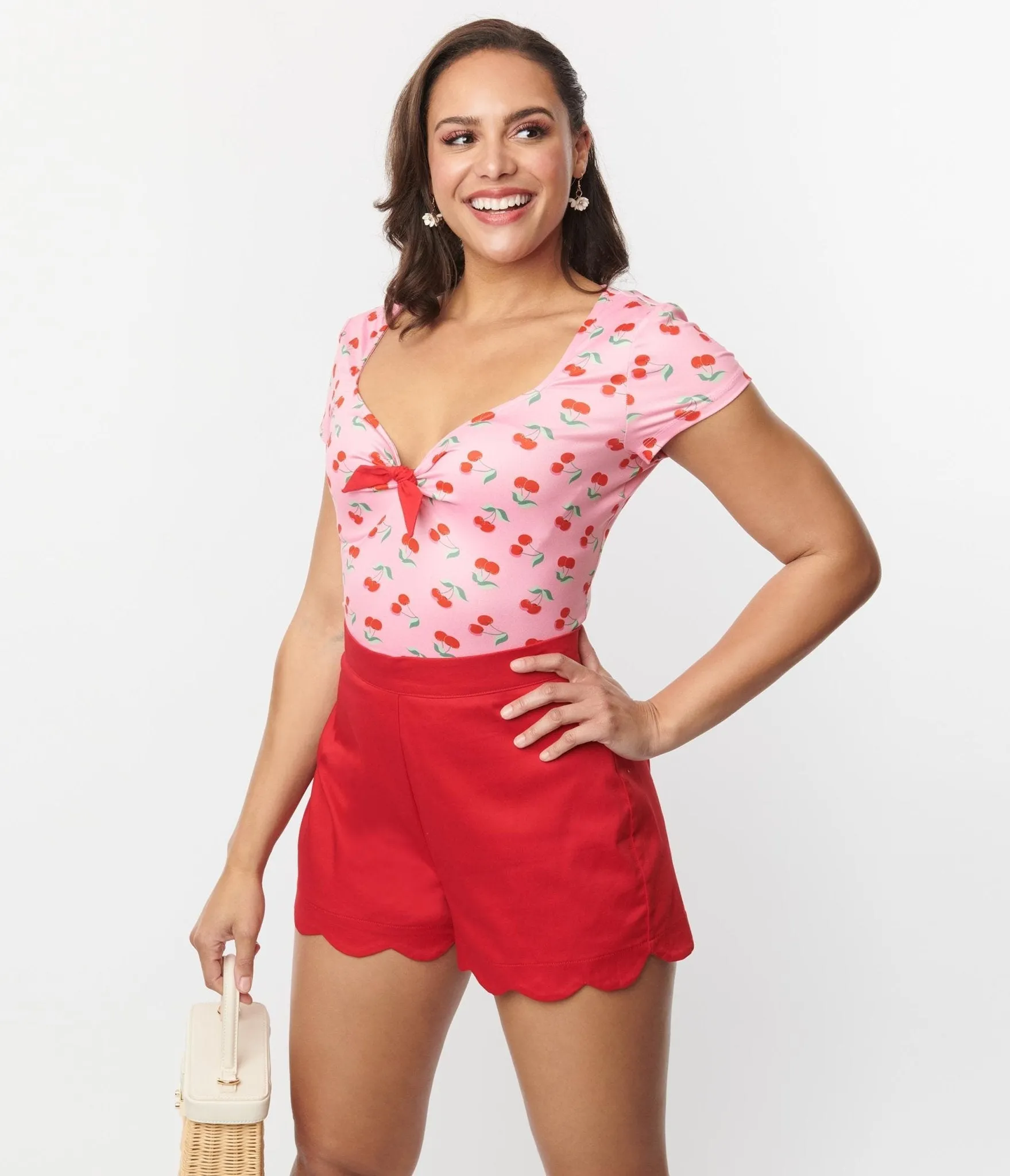 Unique Vintage Pink & Red Cherry Sweetheart Rosemary Top