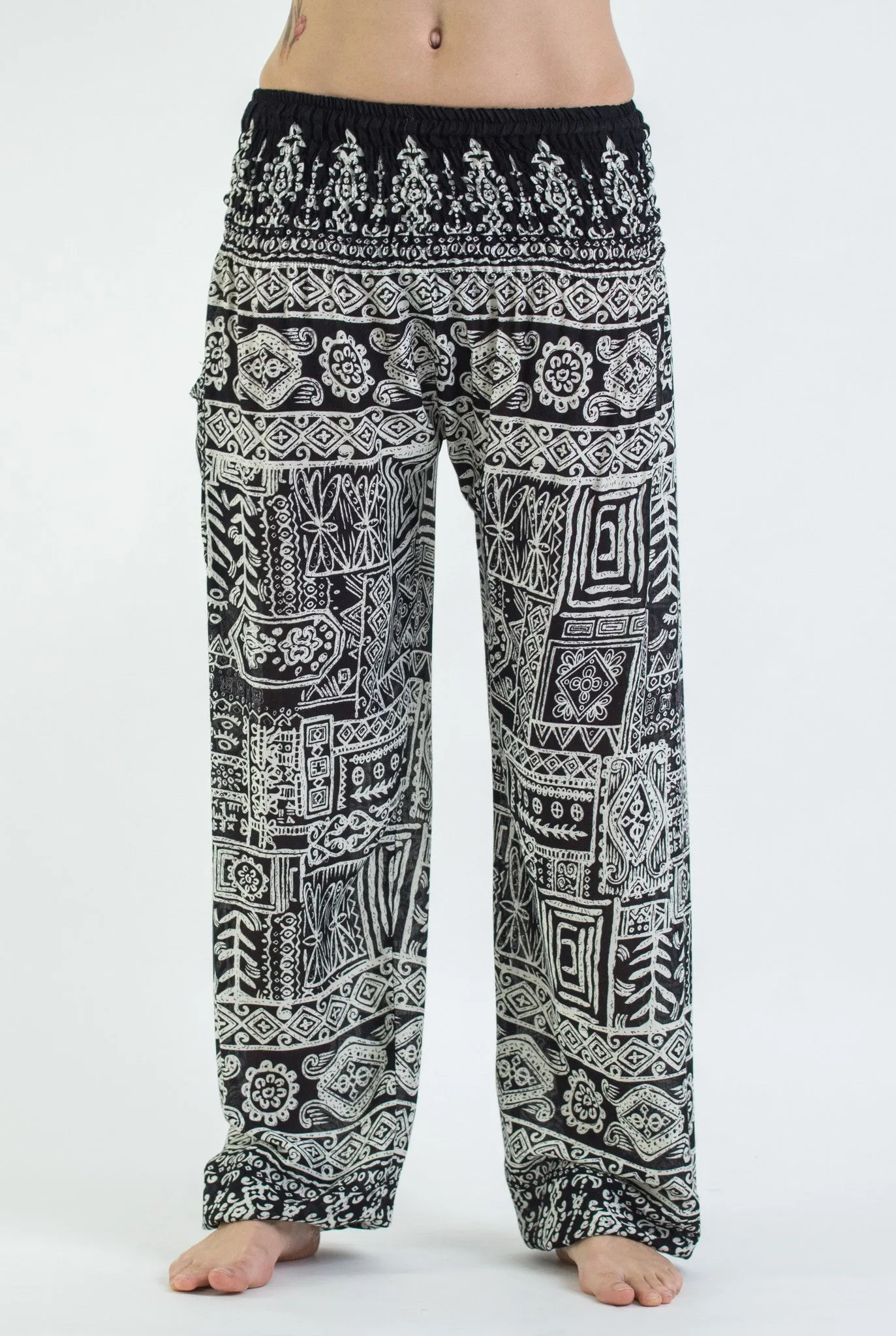 Unisex Tribal Prints Harem Pants in Black