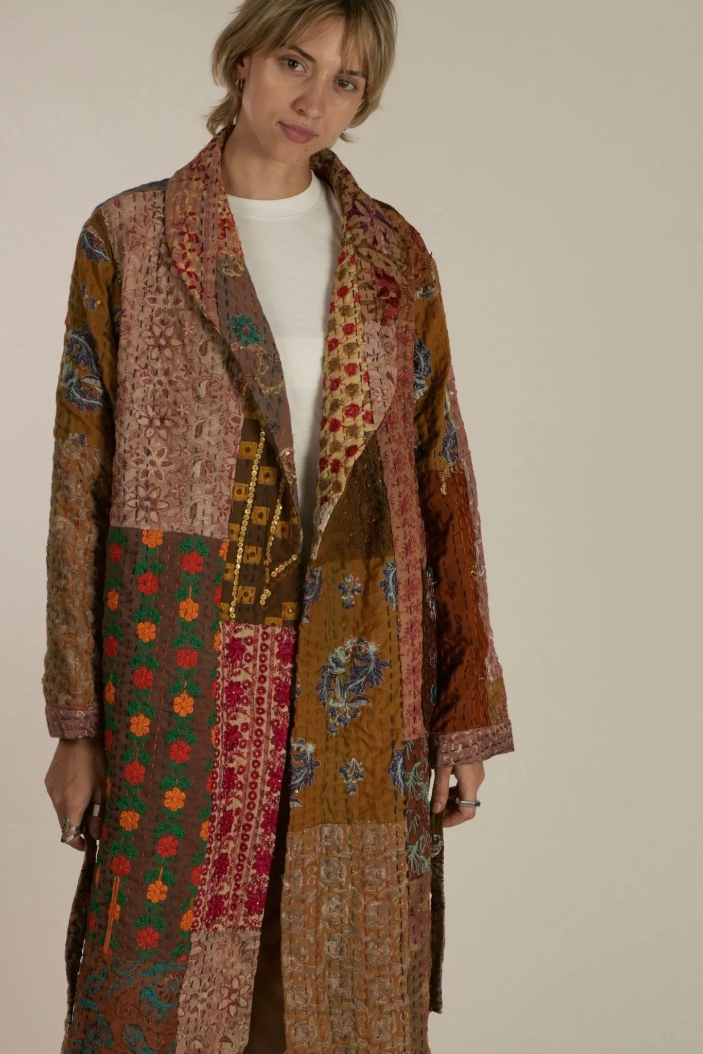 VICTORIA THALIA EMBROIDERE PATCHWORK KIMONO JACKET