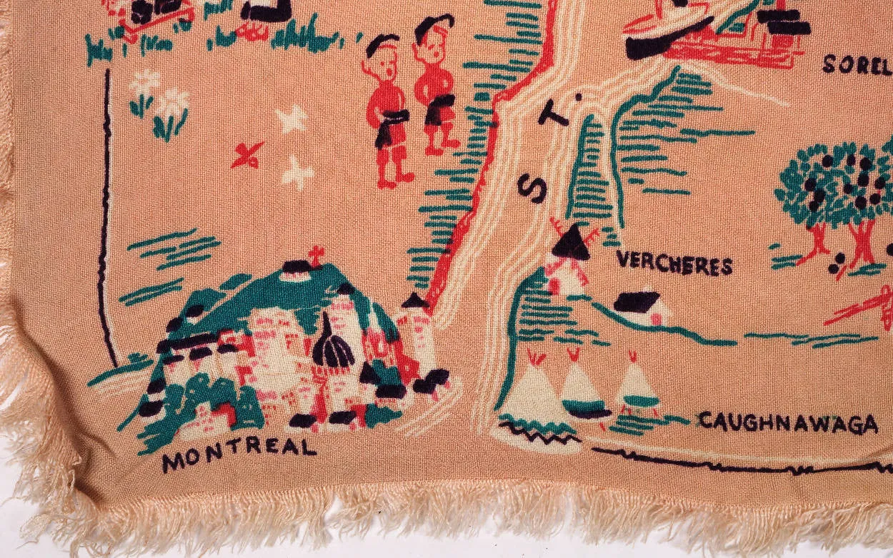 Vintage 1930s Quebec Province Souvenir Scarf Rare Name Anglicisms