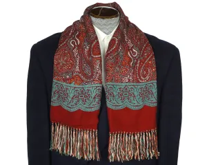 Vintage 1940s 50s Mens Fringed Scarf Hand Printed Paisley Kashmere by Brill