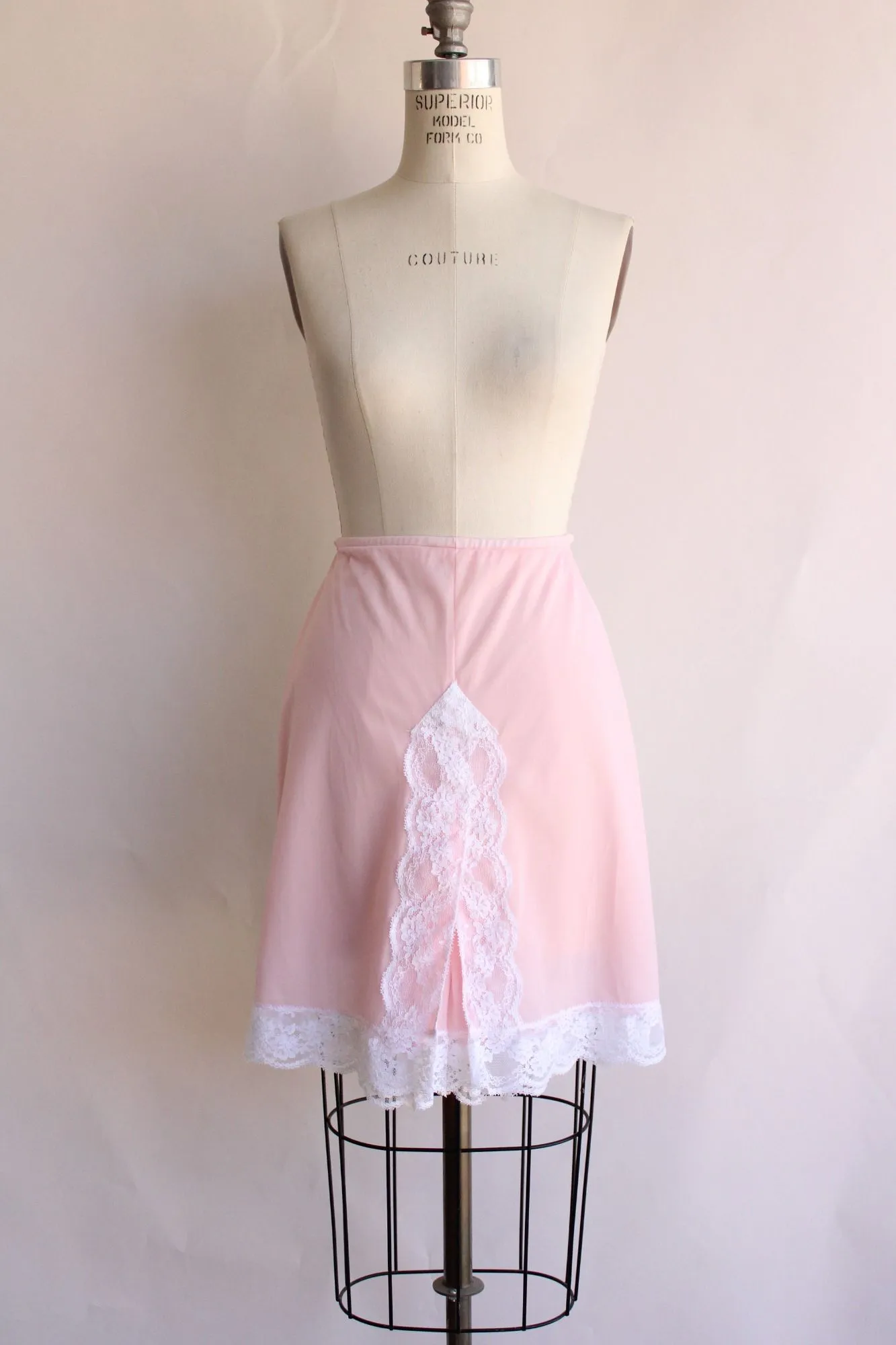 Vintage 1960s 1970s Pink Nylon Panty Slip with Lace Trim