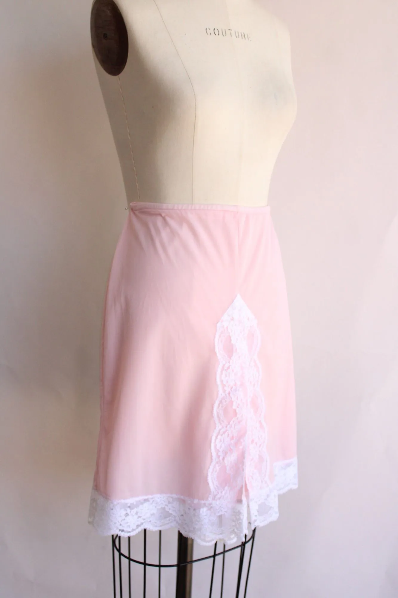 Vintage 1960s 1970s Pink Nylon Panty Slip with Lace Trim