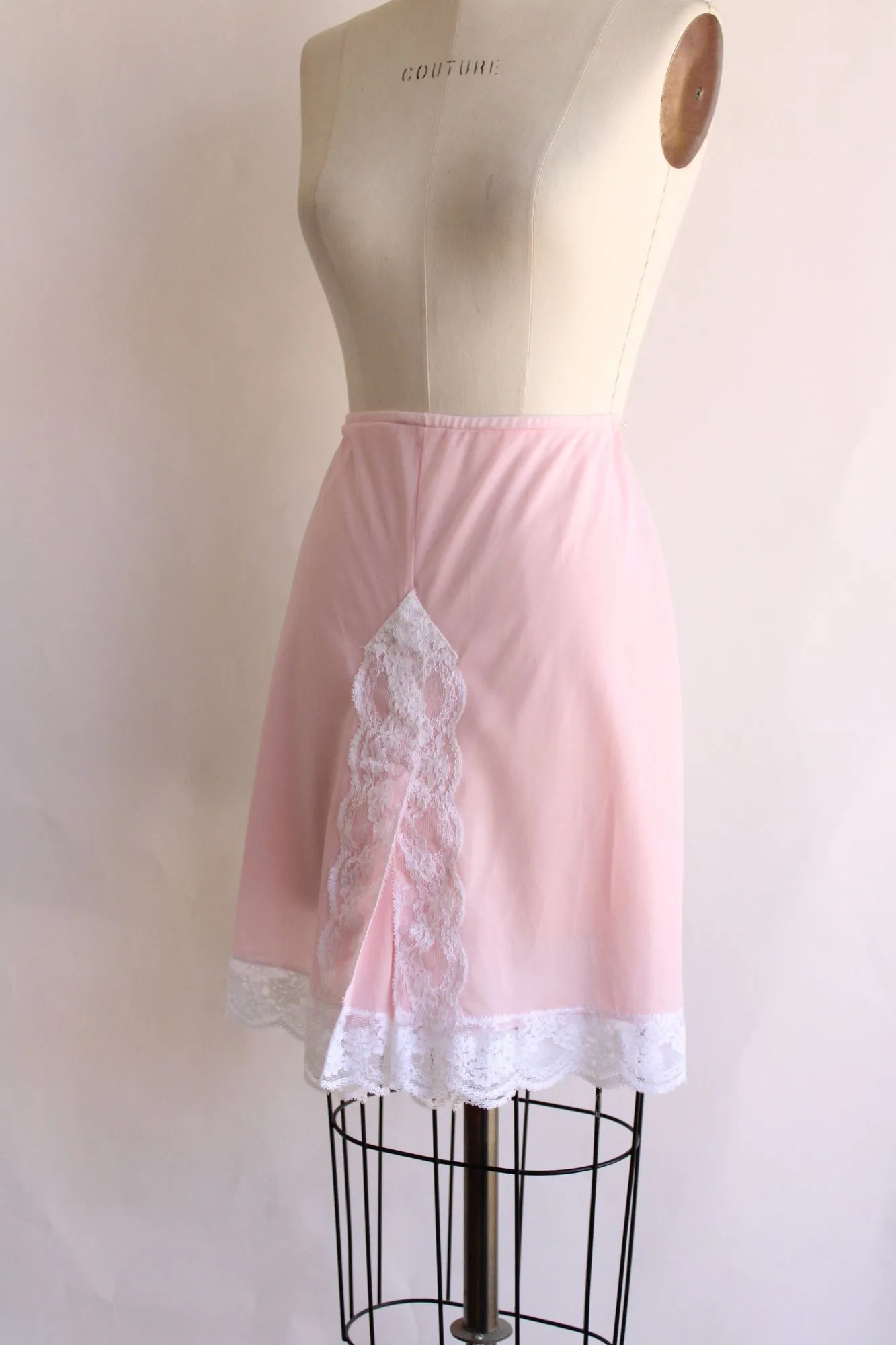 Vintage 1960s 1970s Pink Nylon Panty Slip with Lace Trim